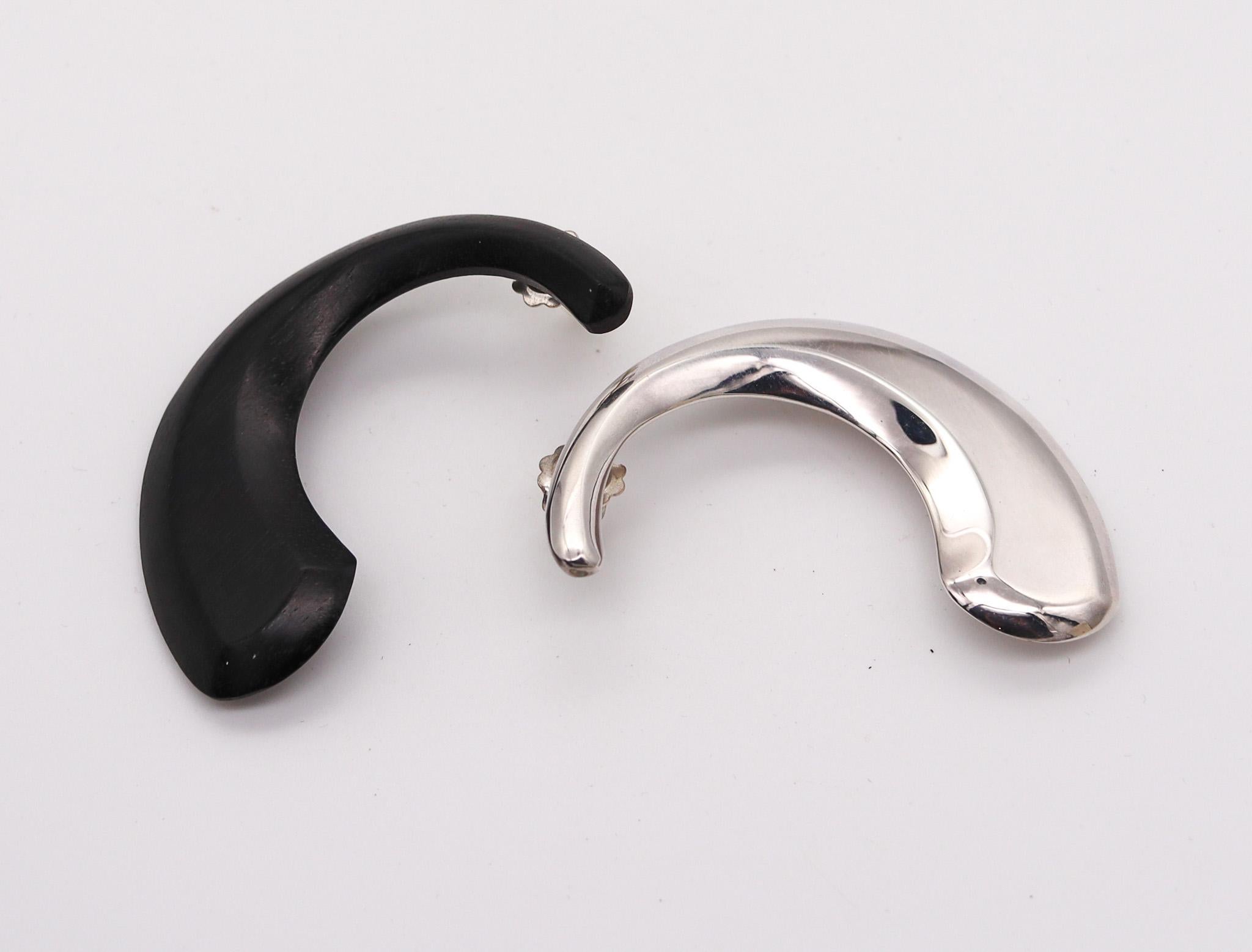 Modern Monica Coscioni Roma Positive And Negative Earrings .925 Sterling Silver & Ebony For Sale