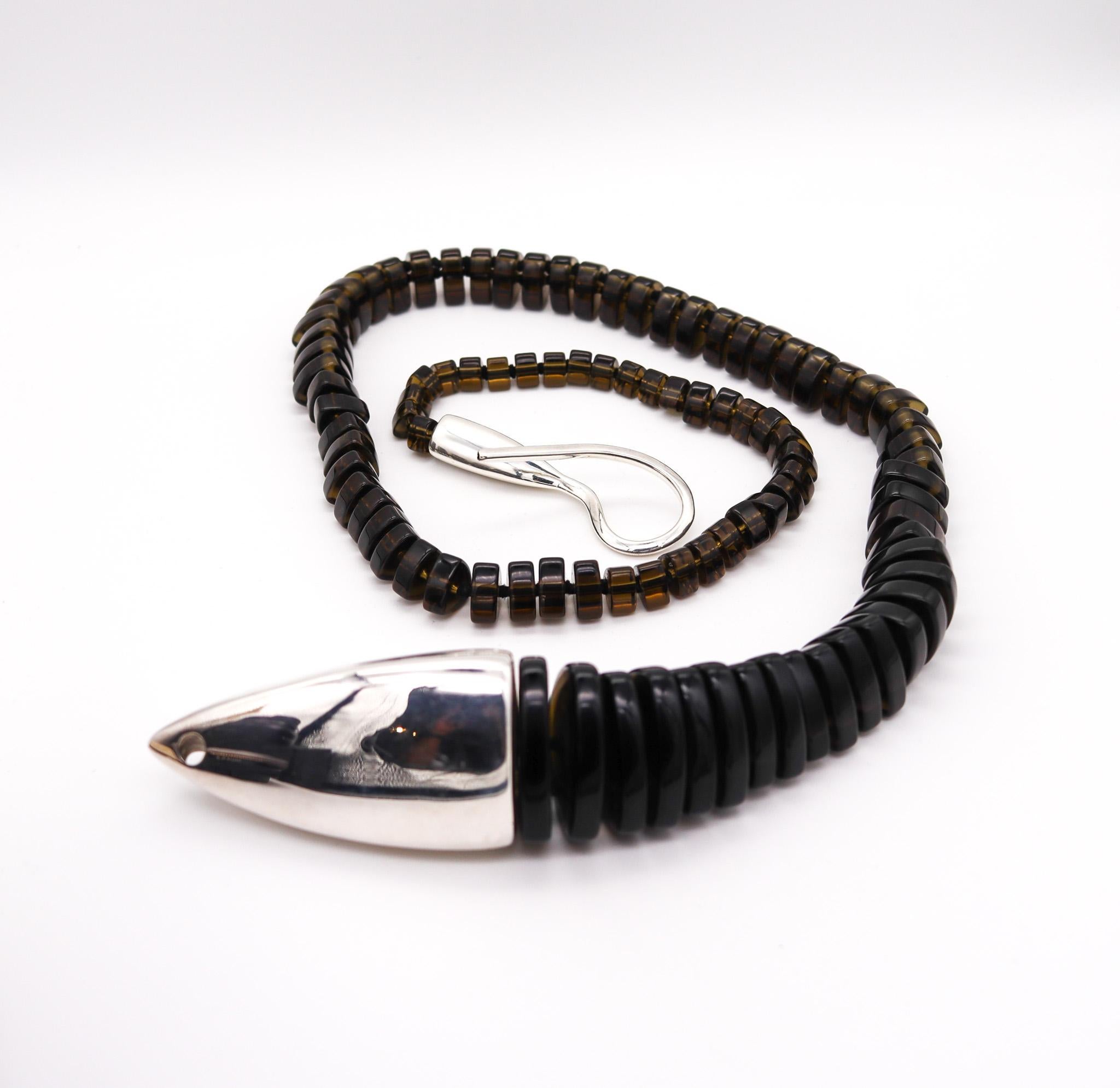 Cabochon Monica Coscioni Roma Snake Necklace in .925 Sterling Silver with 1595 Cts Topaz For Sale