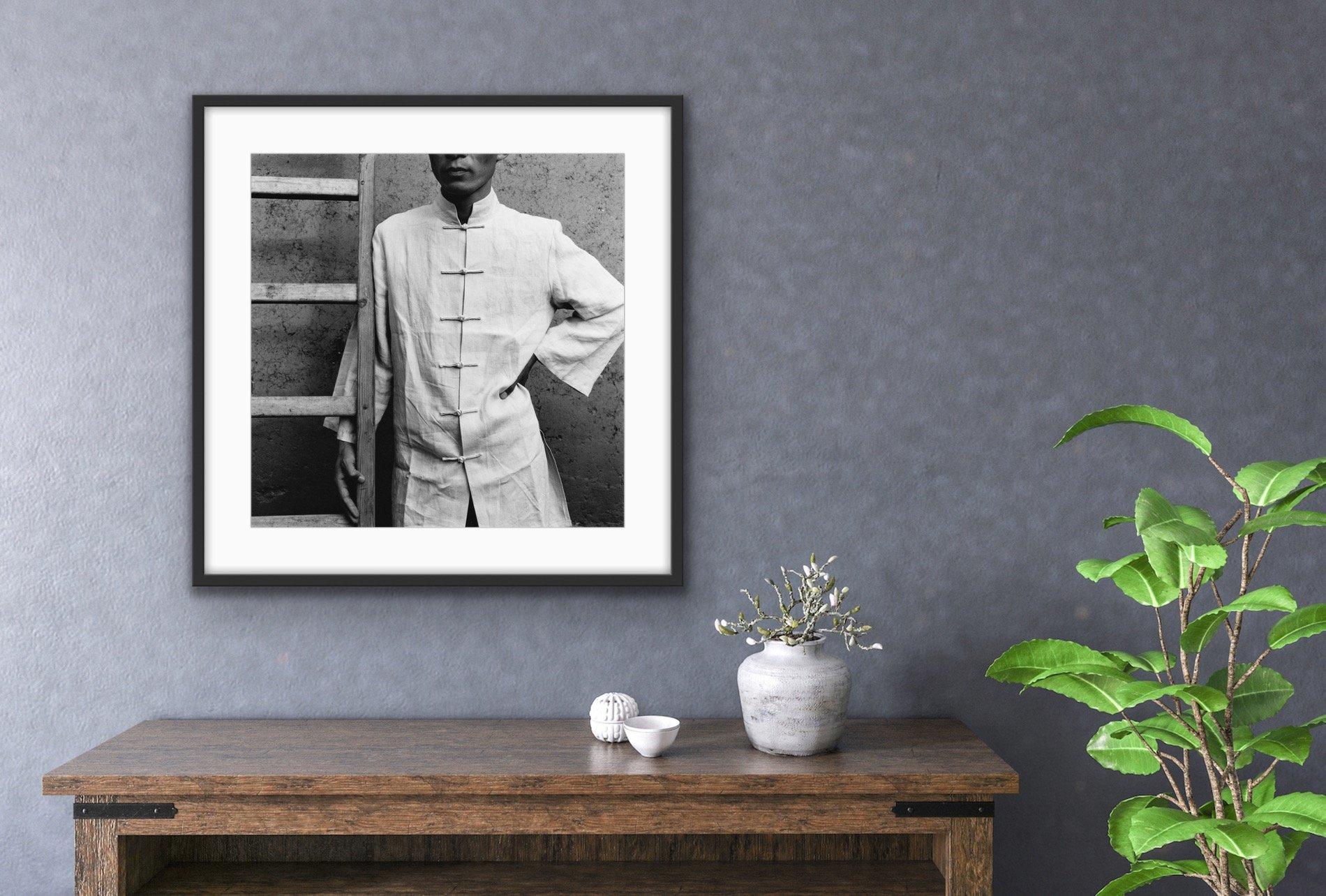 Long White Shirt by Monica Denevan.  Silver gelatin photograph.  Dark wood frame For Sale 1