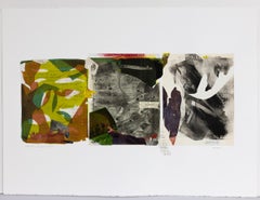 "A Bus Tour in the Woods-Stage 5", abstrait, noir, gris, vert, orange, collage
