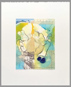 "Una meseta diferente", Paisaje abstracto, Azul, Collage, Técnica mixta, 2018