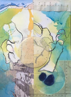„A Different Plateau“, Abstrakte Landschaft, Blau, Collage, Mixed Media, 2018
