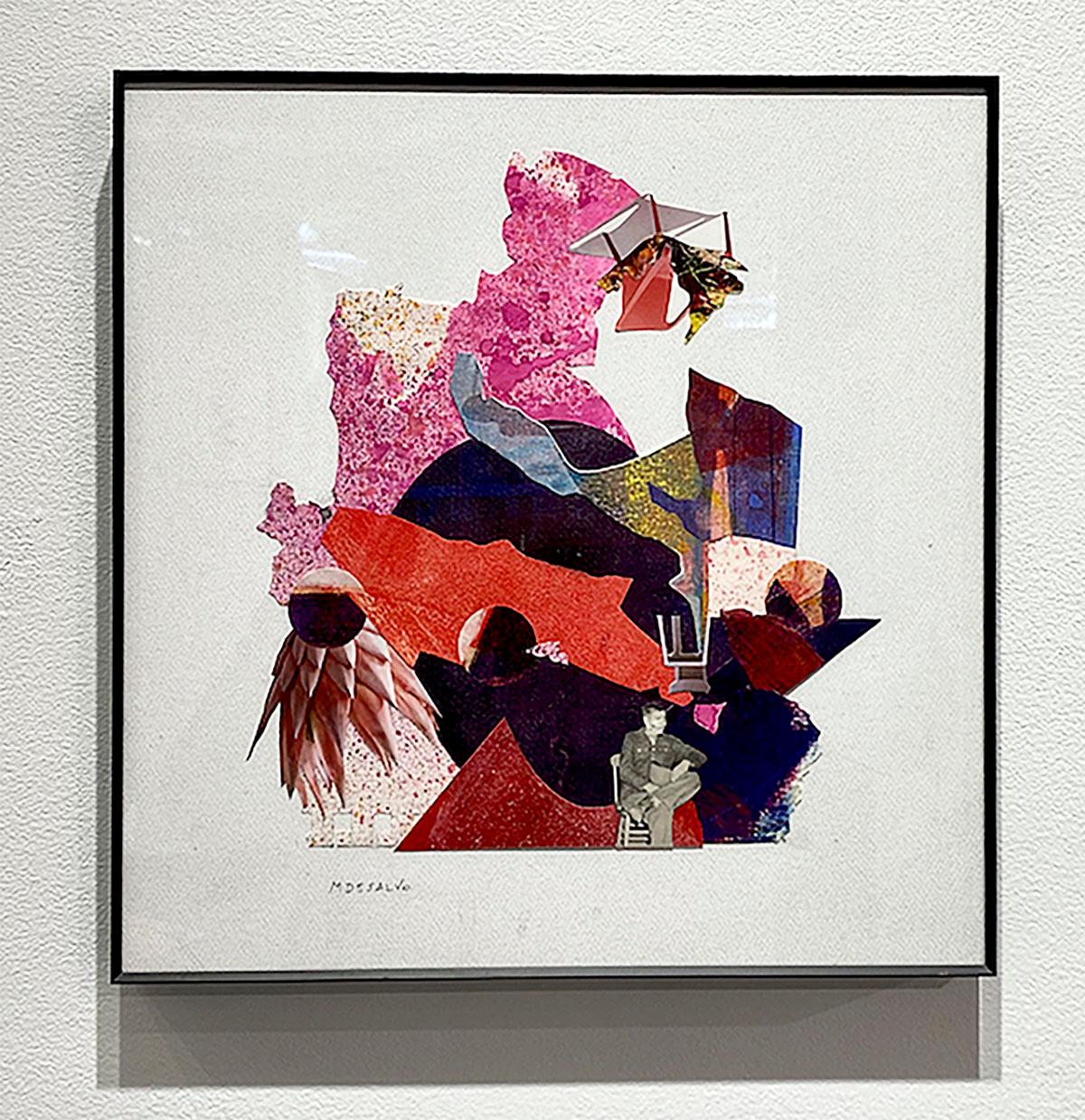 « Acceleration », abstrait, rose, rouge, violet, botanique, texture, audacieux, collage - Contemporain Mixed Media Art par Monica DeSalvo