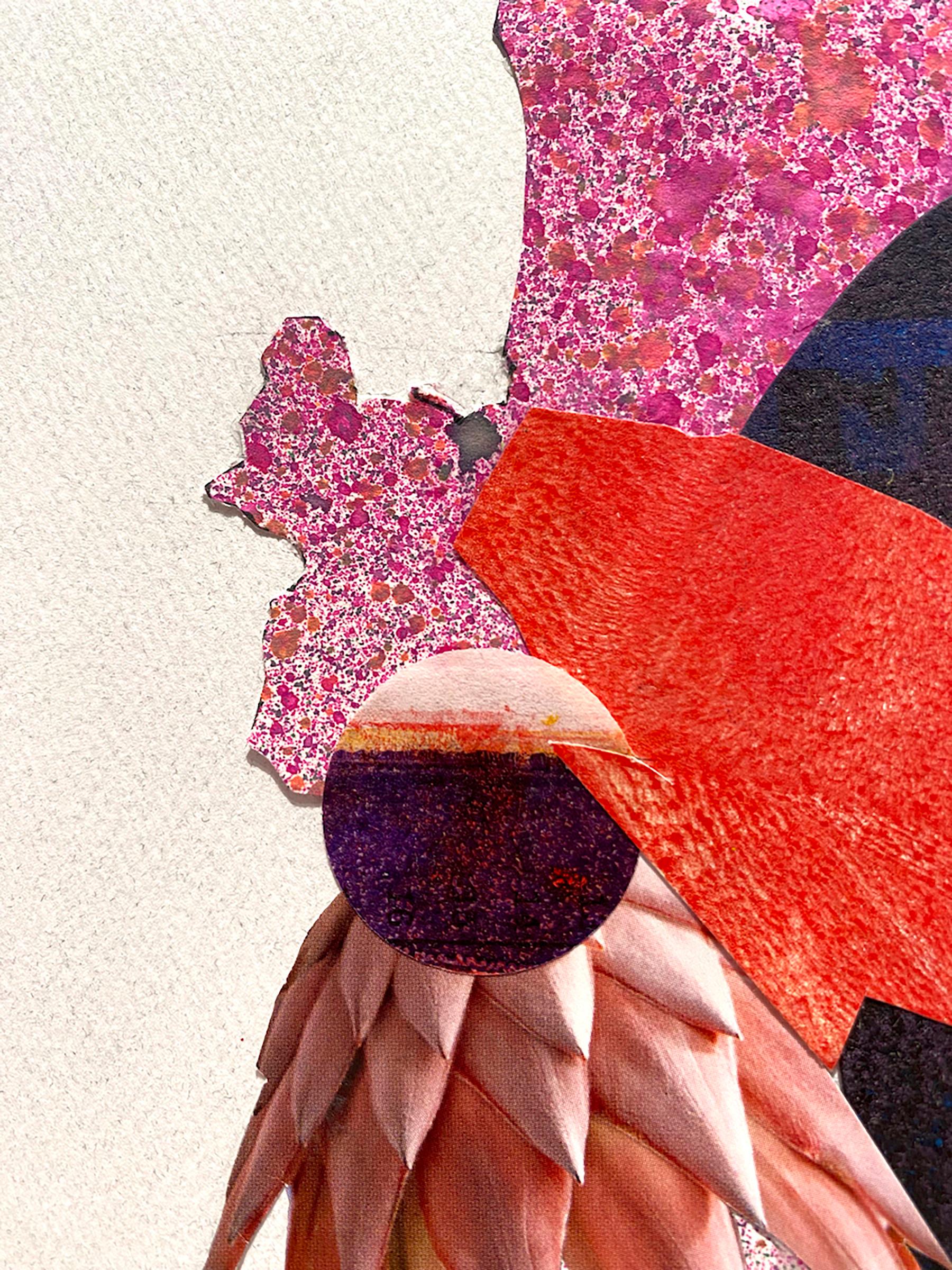 « Acceleration », abstrait, rose, rouge, violet, botanique, texture, audacieux, collage en vente 2