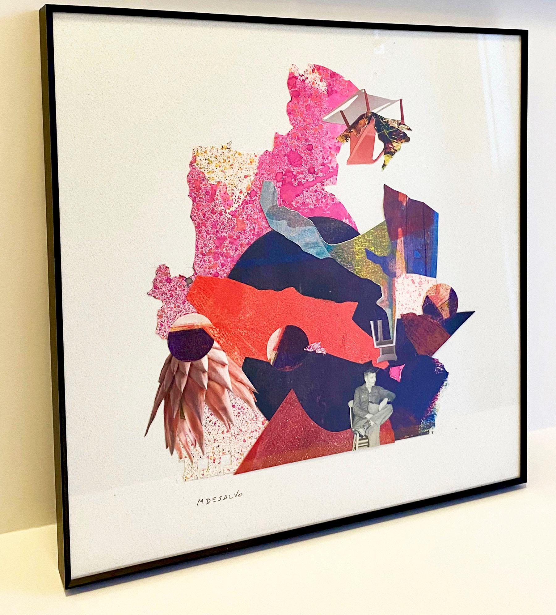 « Acceleration », abstrait, rose, rouge, violet, botanique, texture, audacieux, collage en vente 3