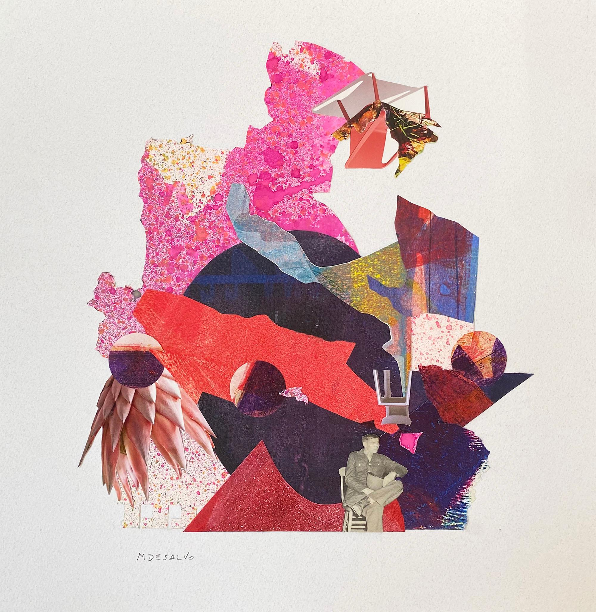 « Acceleration », abstrait, rose, rouge, violet, botanique, texture, audacieux, collage - Mixed Media Art de Monica DeSalvo