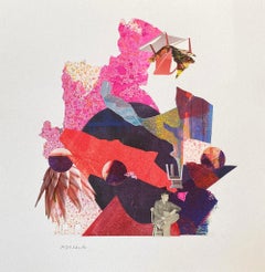 « Acceleration », abstrait, rose, rouge, violet, botanique, texture, audacieux, collage