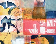 "Build. Repair. Adjust.", Abstract, Graffiti, Blue, Yellow, Pink, Mixed Media