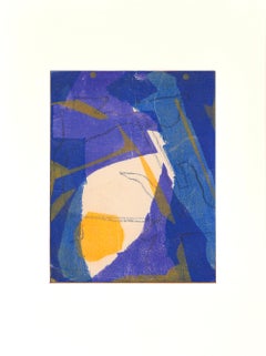 "In Vivo 1 + 2", abstrakt, Diptychon, blau, lila, gelb, Acryl, Monotypien