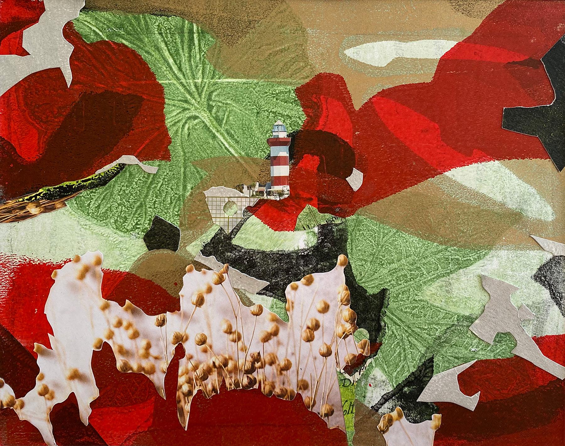"Looking Around for You", surreal, botanical, abstract, collage, monotype - Mixed Media Art by Monica DeSalvo