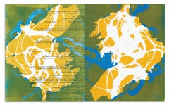 "Thar She Blows", Abstracto, Amarillo, Verde, Blanco, Acrílico, Monocopias, 2020