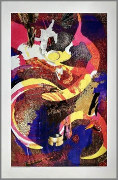 "Lucid", surreale, giallo, rosa, rosso, monotipo, collage, tecnica mista, 2018