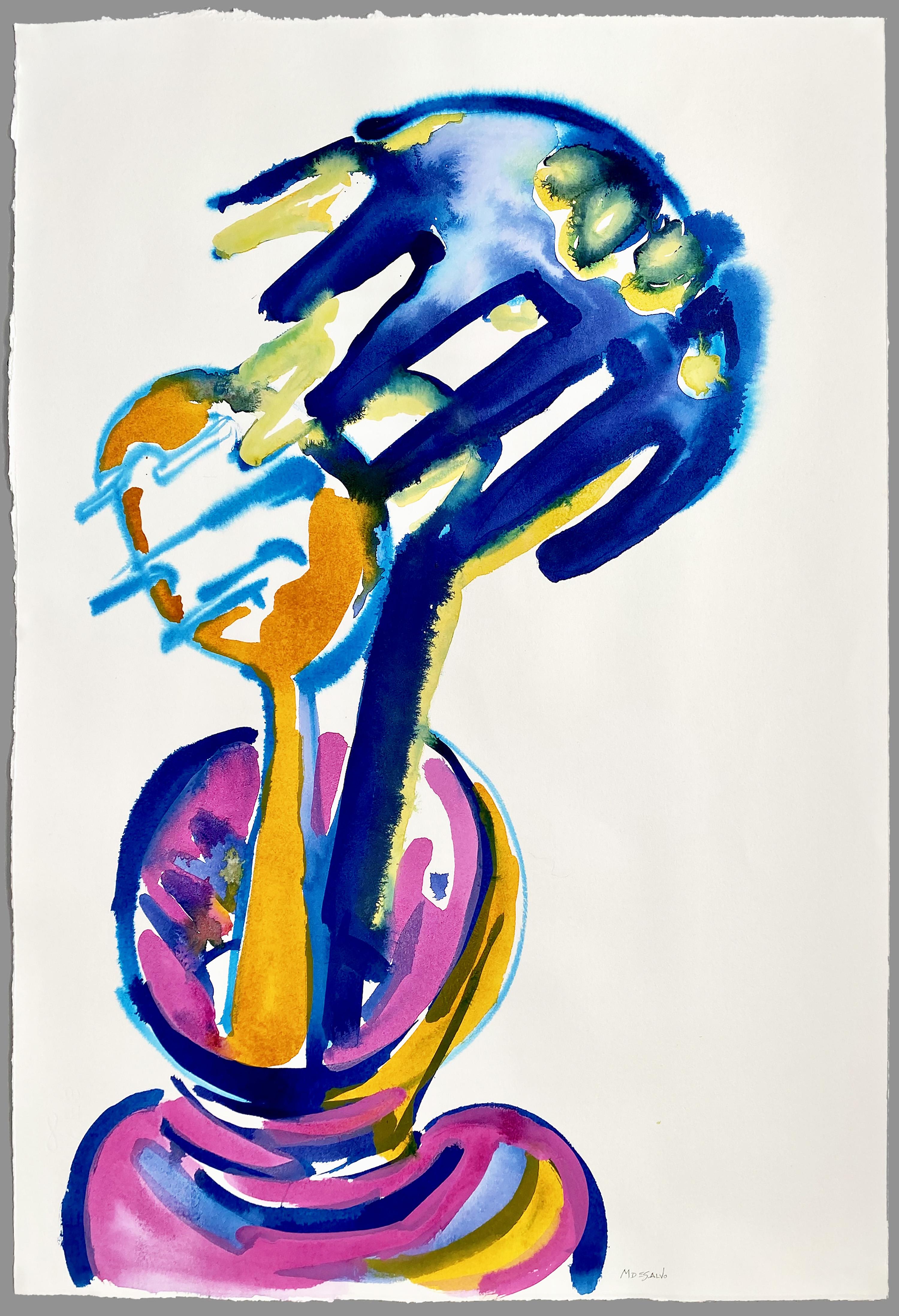 "Deux cuillères à spaghetti", contemporain, italien, bleu, rose, peinture acrylique. - Painting de Monica DeSalvo