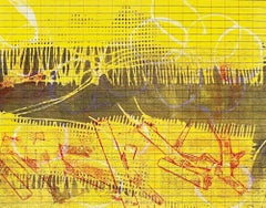 „Gish Gallop“, abstrakt, Acryl, Monotypie, rot, blau, grün, gelb, Sackleinen
