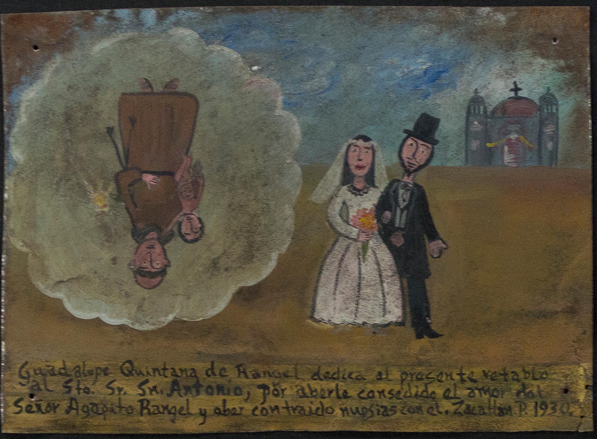 "Retablo Exvotos (Replica Bride & Groom), " Oil on Tin by Monica Flores Martinez