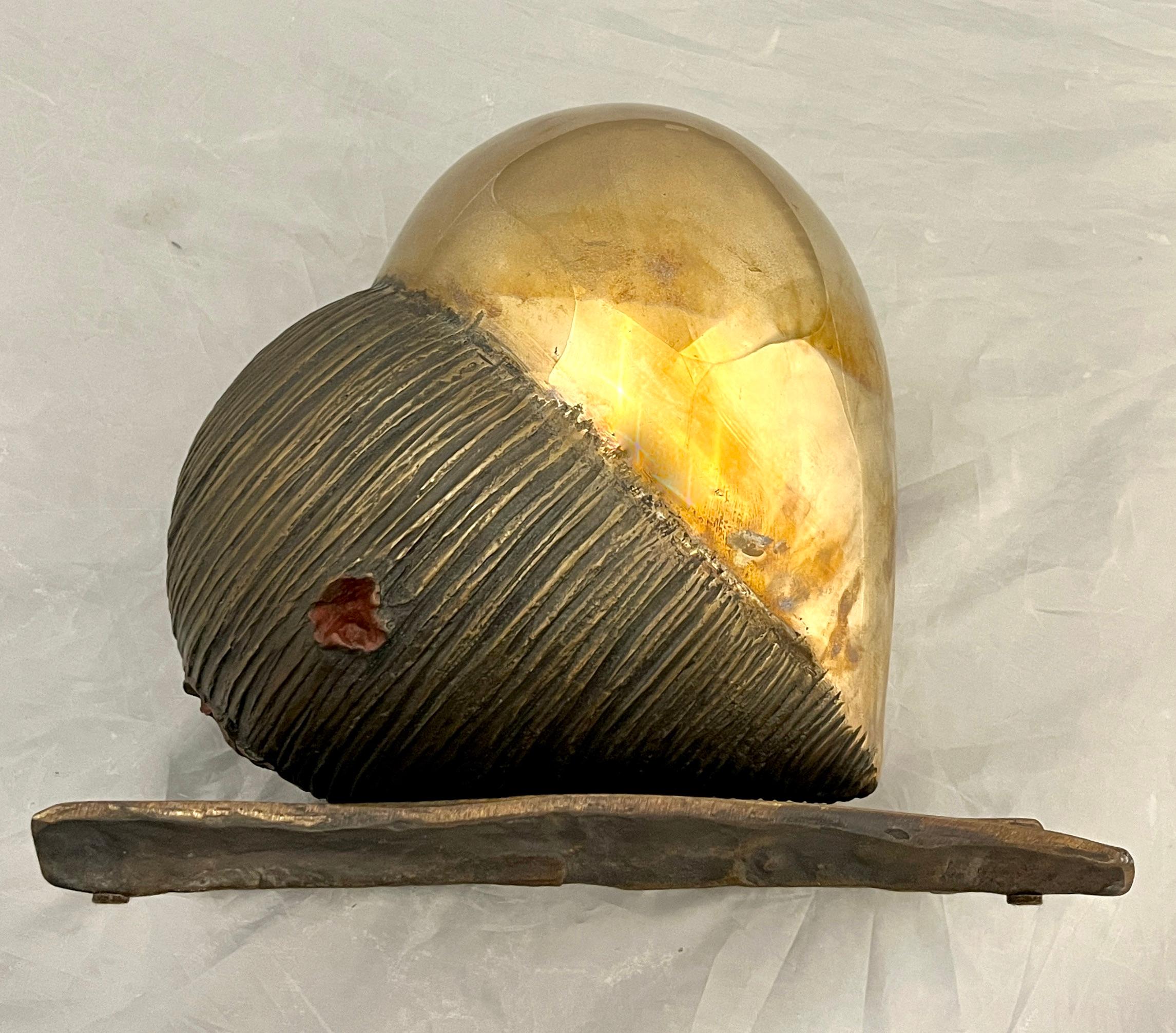 Monica Foglia Italian Modern Polished Gold & Textured Bronze Heart Sculpture For Sale 5