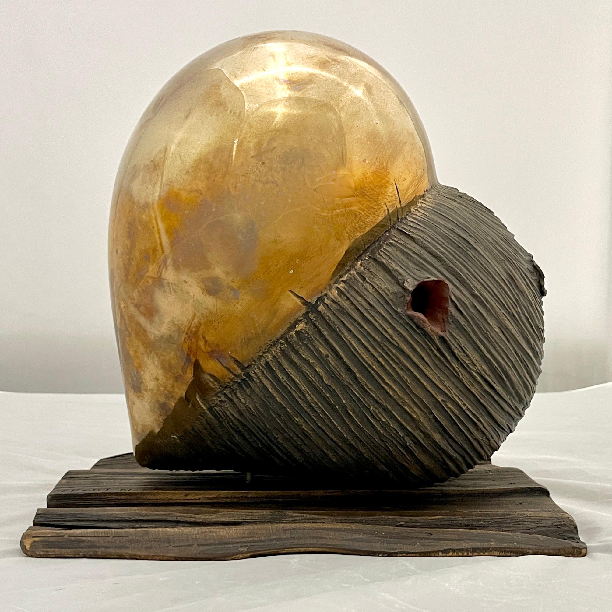 Monica Foglia Italienische Moderne Poliertes Gold & Texturierte Bronze Herz-Skulptur im Angebot 10