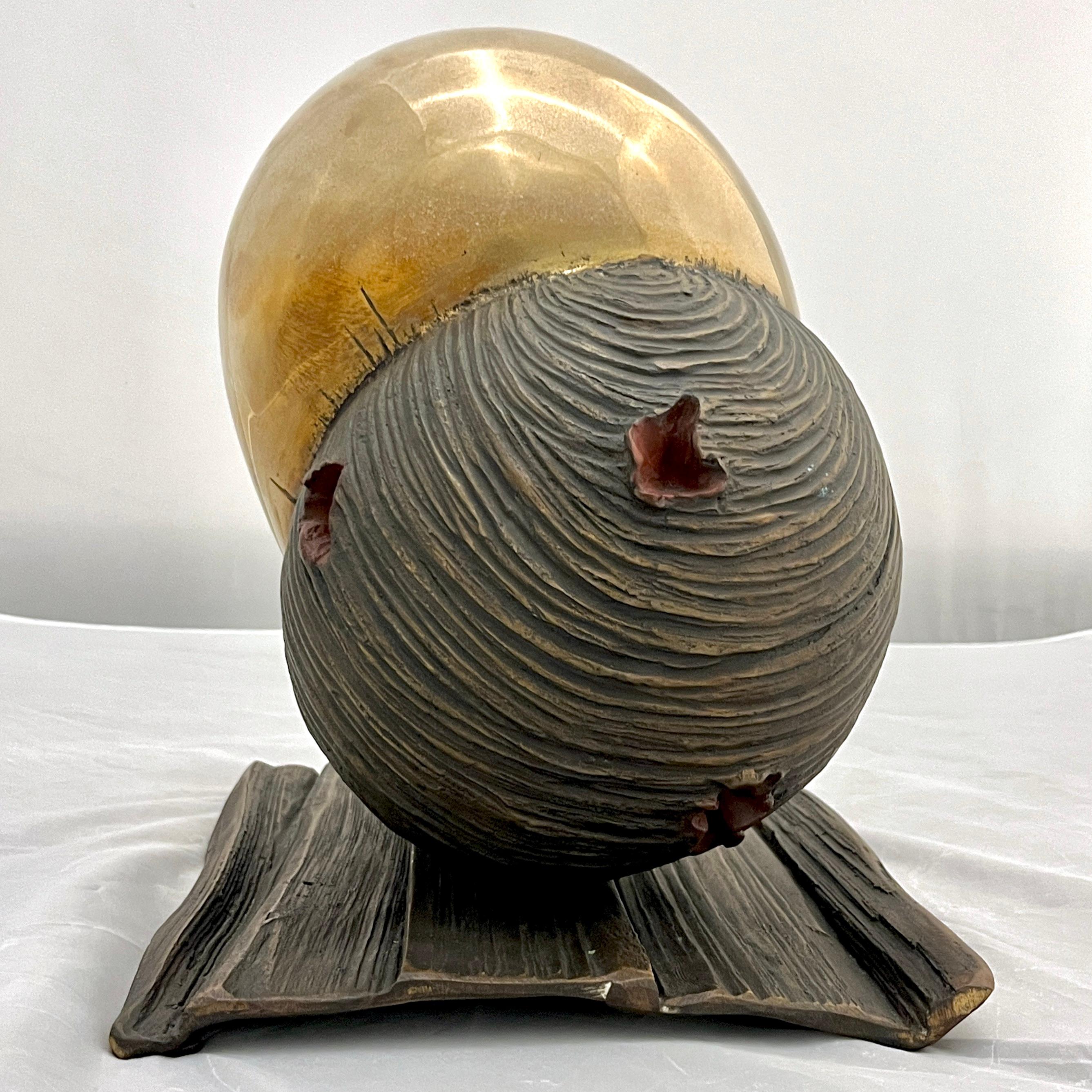 Organic Modern Monica Foglia Italian Modern Polished Gold & Textured Bronze Heart Sculpture For Sale