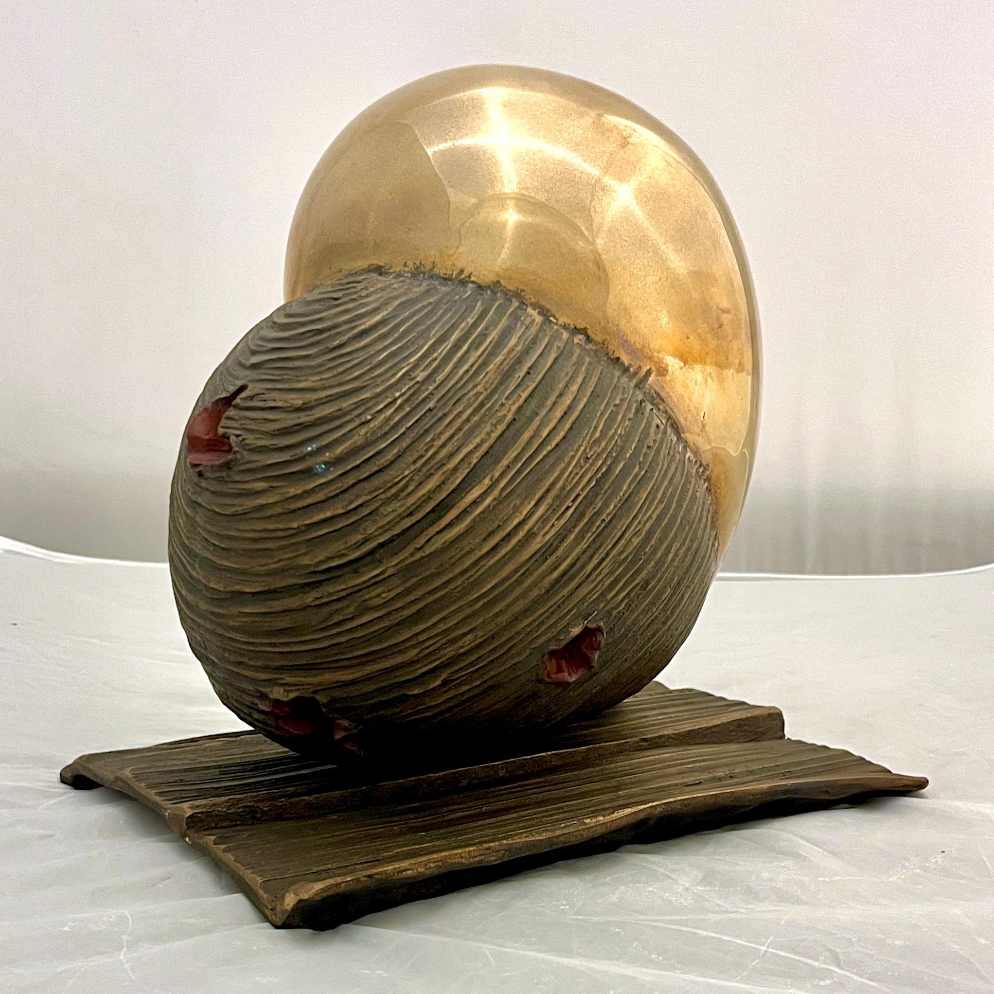 Contemporary Monica Foglia Italian Modern Polished Gold & Textured Bronze Heart Sculpture For Sale