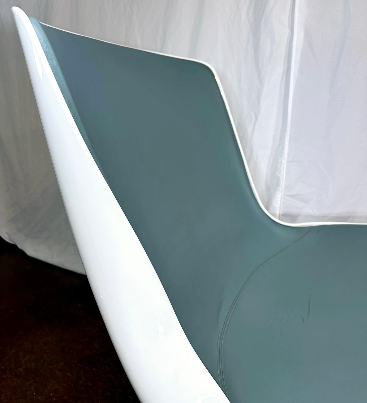 Monica Förster for Bernhardt Blue Leather and White Enamel Swivel Vika Chair For Sale 9