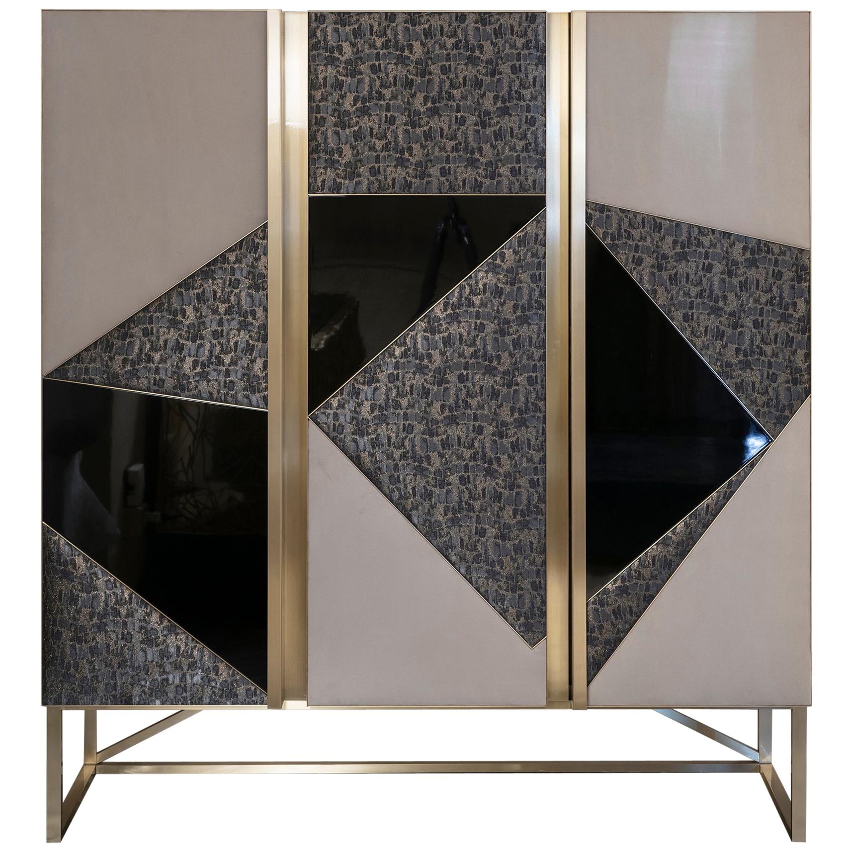 Monica Gasperini for Flair "LeMoulinet" Lacquer-Fabric-Suede Cabinet, 2019