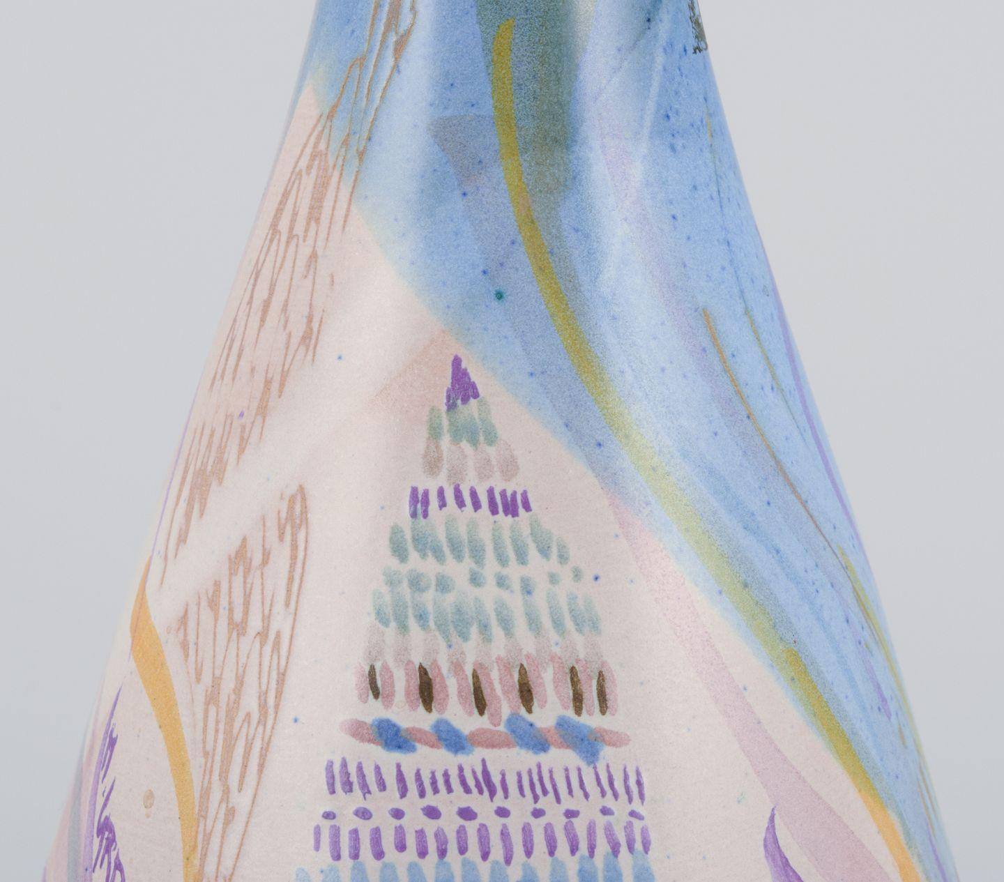Glazed Monica Grandi, Italian ceramicist. Unique ceramic vase with abstract motif For Sale
