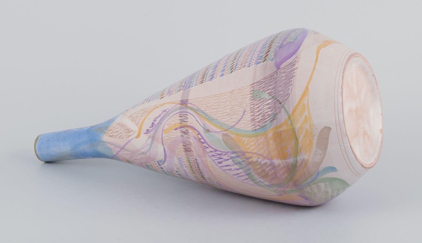Late 20th Century Monica Grandi, Italian ceramicist. Unique ceramic vase with abstract motif For Sale