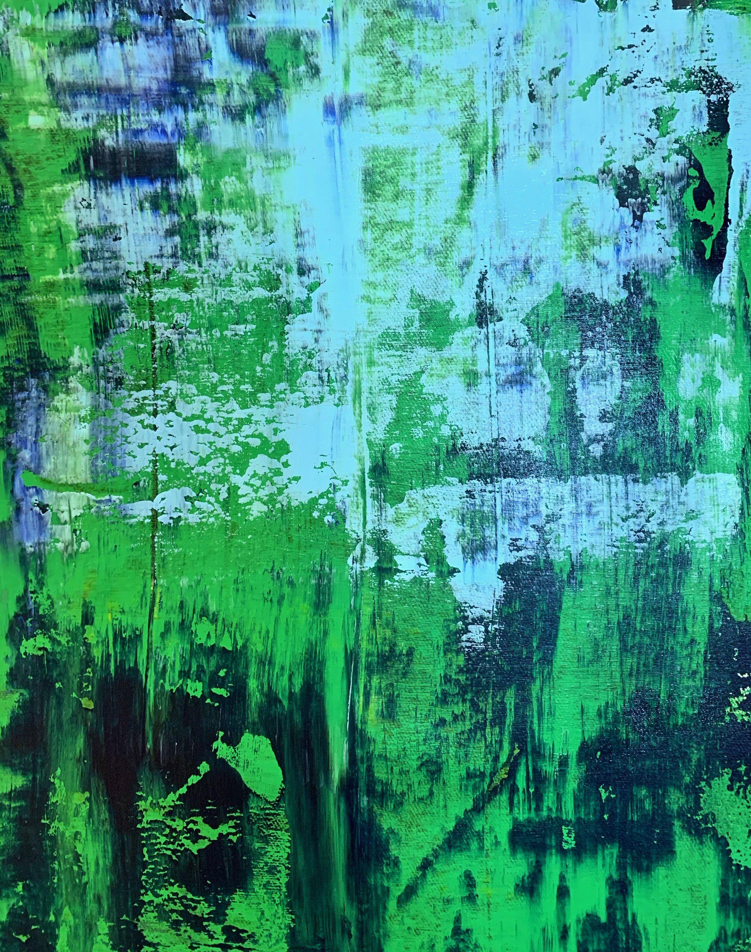 NYMPHEA, Pittura, Acrilico su tela - Abstract Painting Verde di Monica Maja Richardson