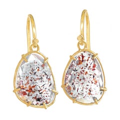 Monica Marcella Faceted Strawberry Quartz Gold Cage Dangle Drop Earrings