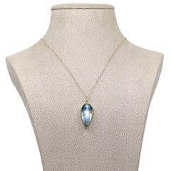 Monica Marcella Glowing Aquamarine Pear Cabochon One of a Kind Drop Necklace
