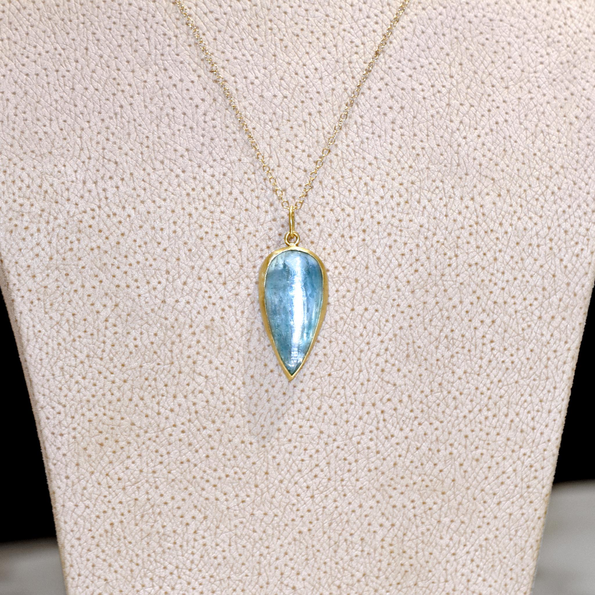 Artist Monica Marcella Glowing Aquamarine Pear Cabochon One of a Kind Drop Necklace