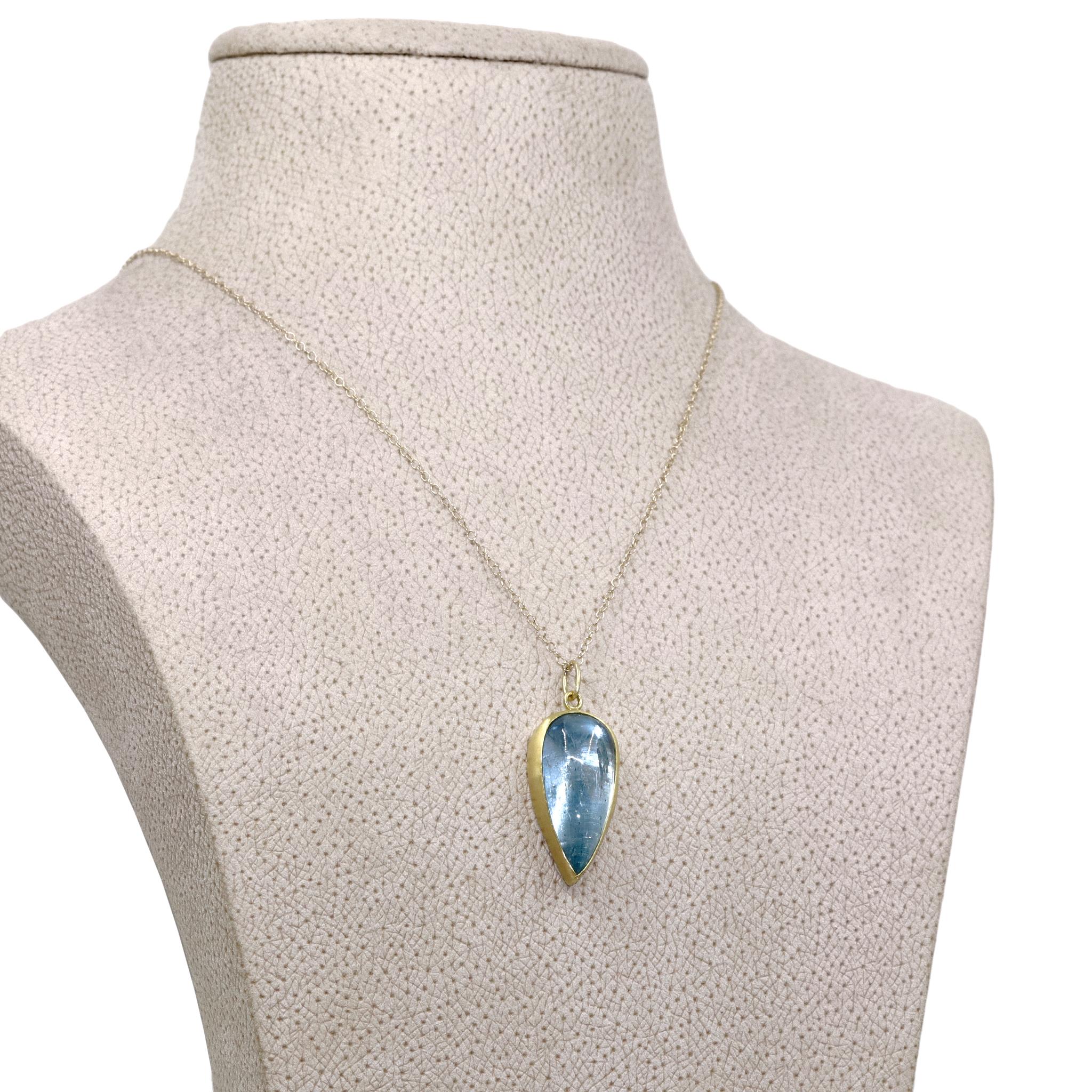 Monica Marcella Glowing Aquamarine Pear Cabochon One of a Kind Drop Necklace In New Condition In Dallas, TX