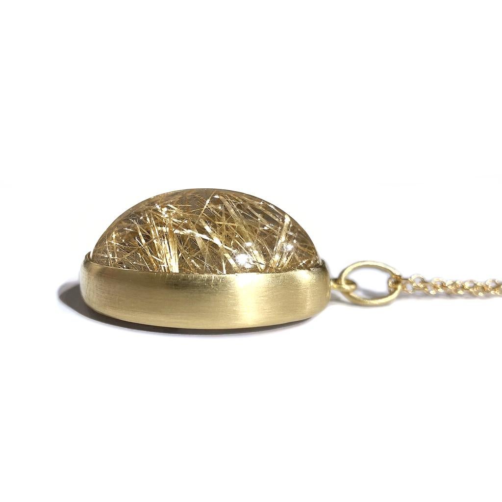 Artist Monica Marcella Golden Rutilated Quartz Egg One of a Kind Pendant Drop Necklace
