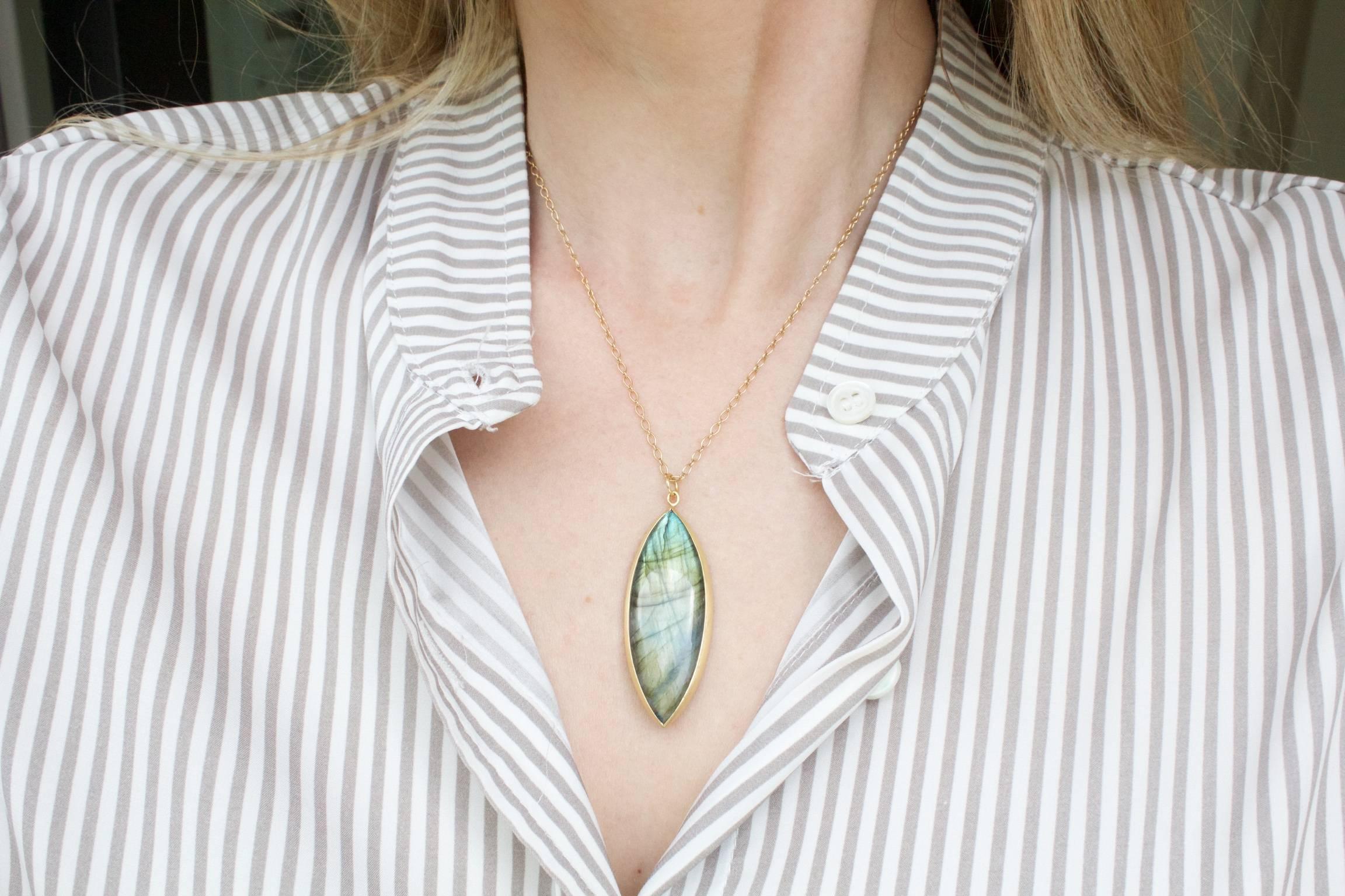 Marquise Cut Monica Marcella Labradorite Navette One of a Kind Drop Necklace