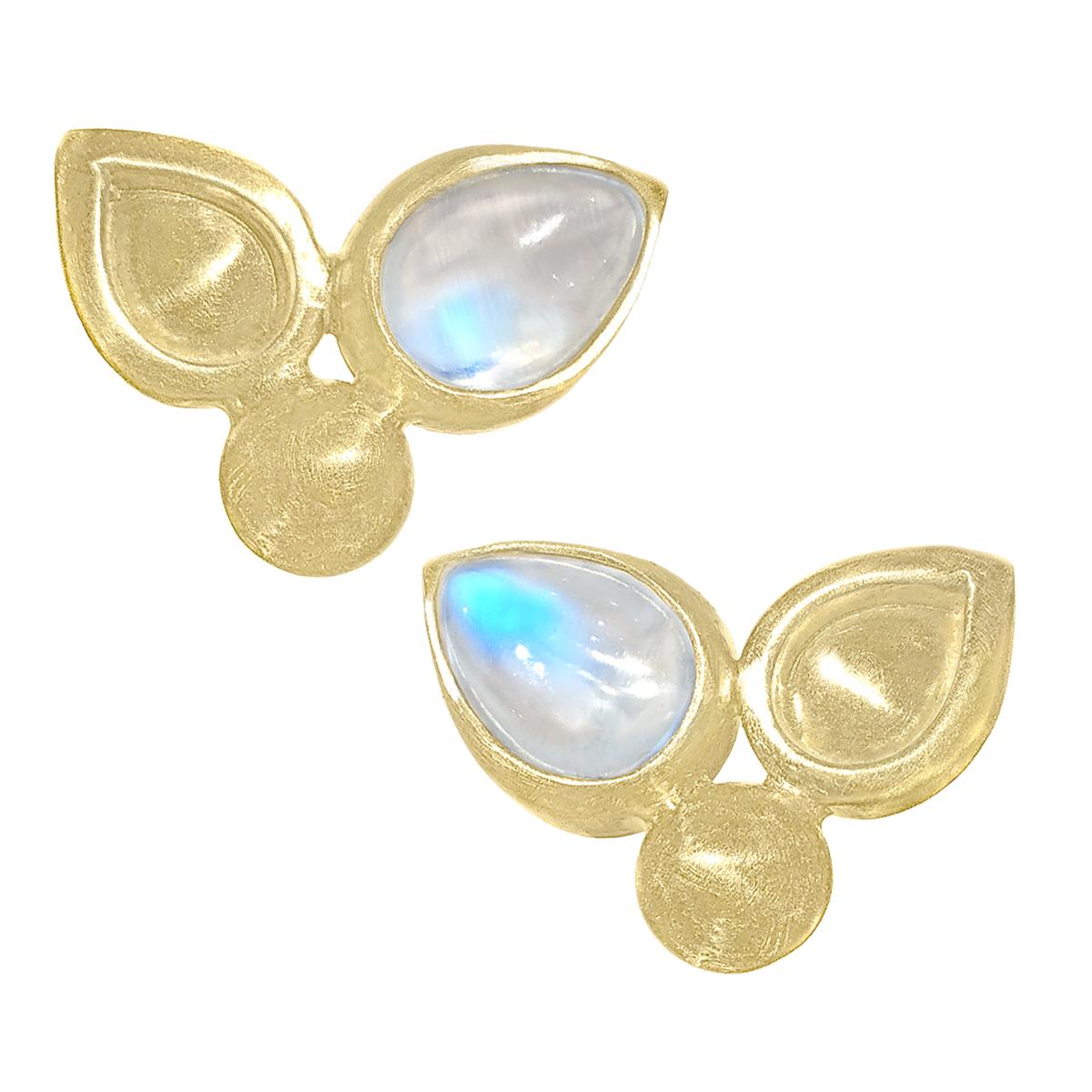 Monica Marcella Pear Blue Moonstone Handmade Matte Gold Stud Earrings