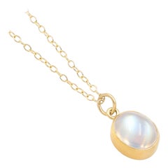 Monica Marcella Rainbow Moonstone Oval Cabochon One of a Kind Drop Necklace