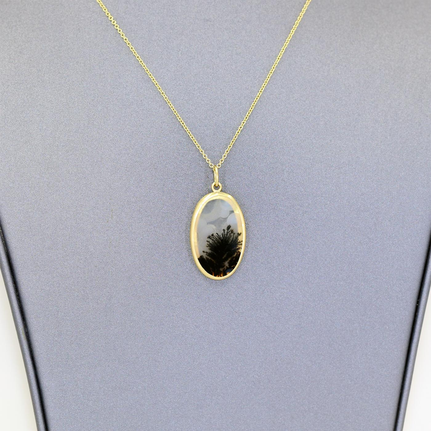 Oval Cut Translucent Dendrite Agate Oval One of a Kind Pendant Necklace, Monica Marcella