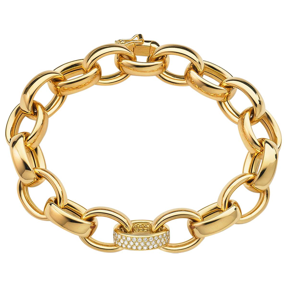 Monica Rich Kosann 18K Yellow Gold Marilyn Bracelet with One Pave Diamond Link