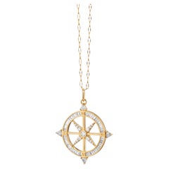 Monica Rich Kosann: 18 Karat Gold „Adventure“ Kompass-Halskette mit Baguette-Diamanten
