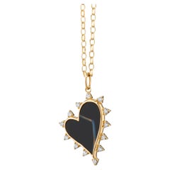 Monica Rich Kosann 18K Yellow Gold Black Agate Heart Necklace with Diamonds