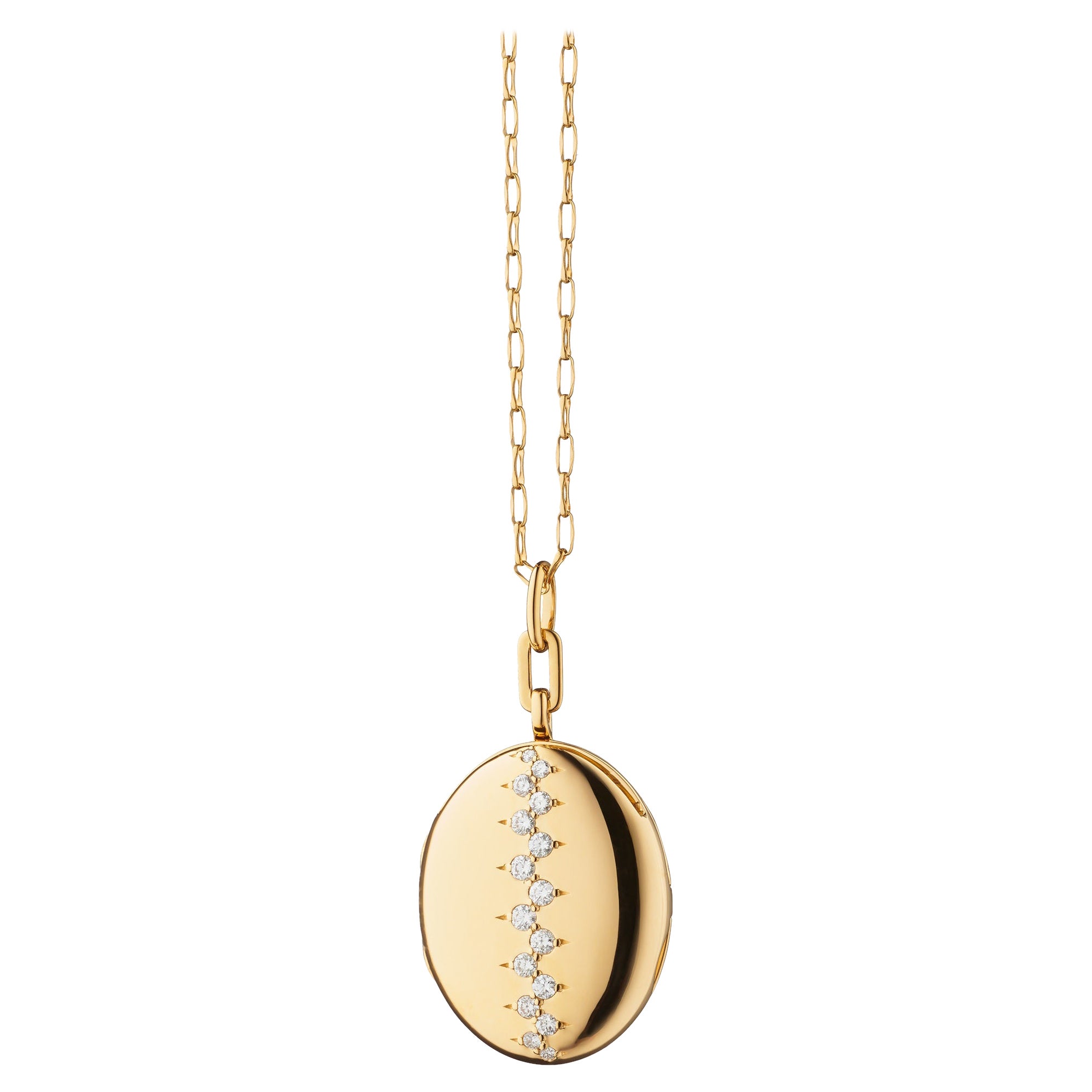 Monica Rich Kosann: 18 Karat Gelbgold Medaillon „Catherine“ mit gestaffelten Diamanten im Angebot