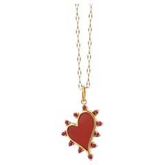 Monica Rich Kosann 18K Yellow Gold Red Carnelian Heart Necklace with Rubies