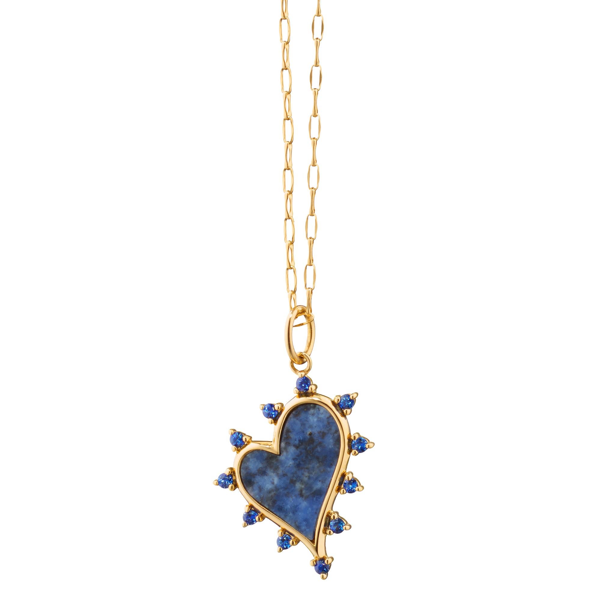 Contemporary Monica Rich Kosann 18K Yellow Gold Sodalite Heart Necklace with Blue Sapphires For Sale