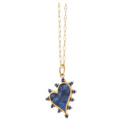 Monica Rich Kosann 18K Yellow Gold Sodalite Heart Necklace with Blue Sapphires