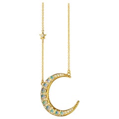 Monica Rich Kosann 18K YG Sun, Moon & Stars Water Opal Crescent Moon Necklace