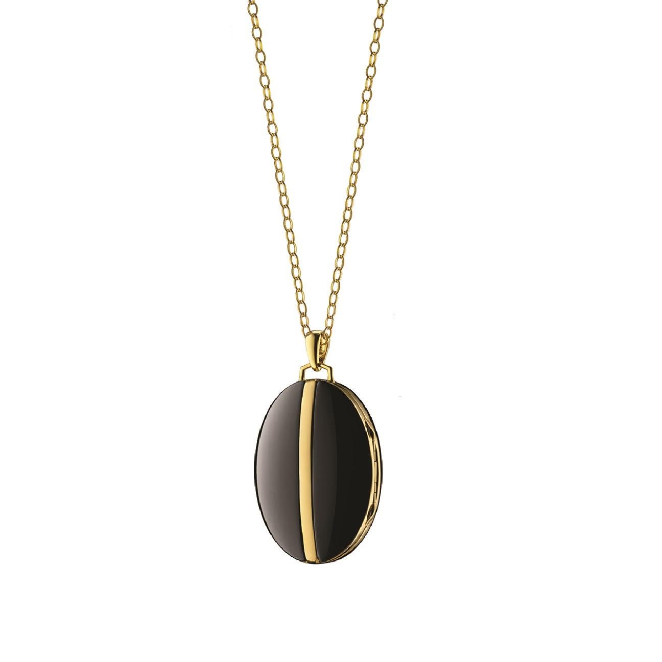Contemporary Monica Rich Kosann Black Oval Diamond Stripe Ceramic and 18K Gold Locket