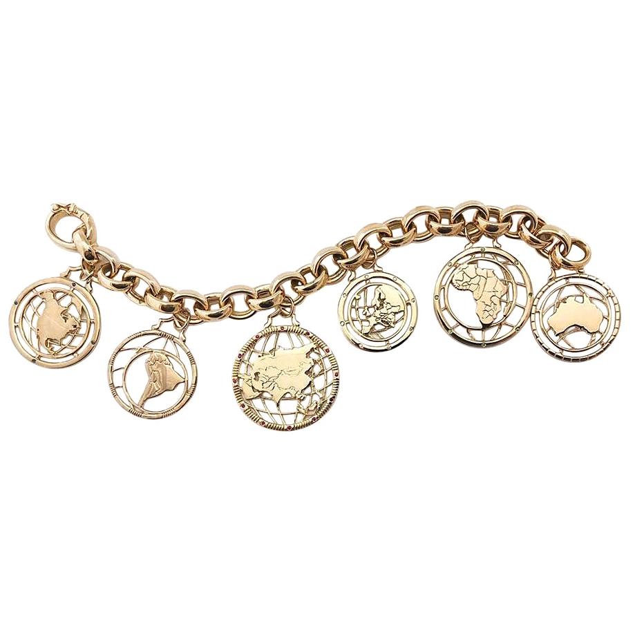 Monica Rich Kosann Continent 18K Yellow Gold Charm Bracelet Featuring 6 Charms