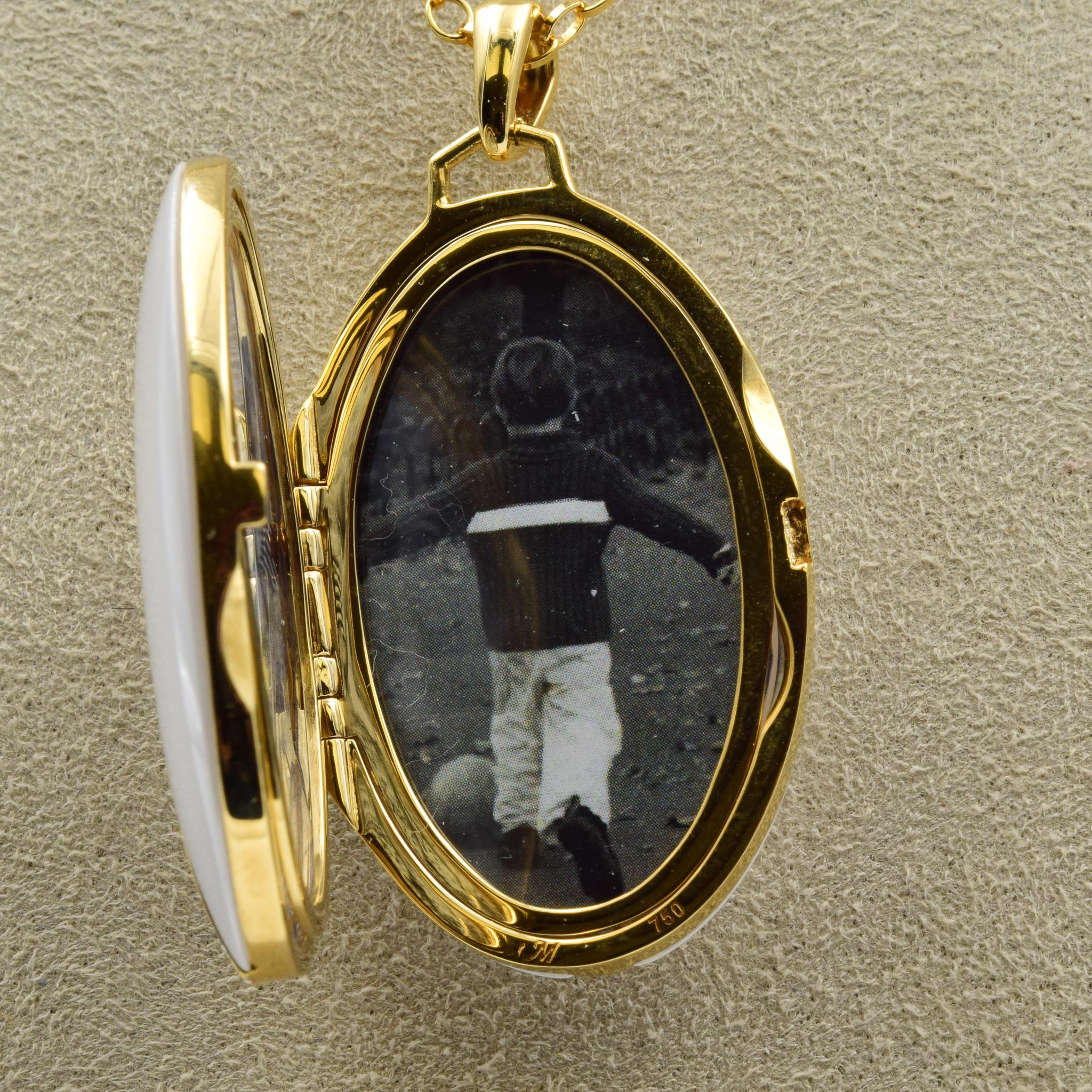Women's Monica Rich Kosann Oval White Ceramic Locket with Diamonds and 18k Gold Accents