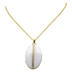 Monica Rich Kosann Oval White Ceramic Locket with Diamonds and 18k Gold Accents