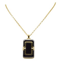 Monica Rich Kosann Rectangular Black Ceramic Locket in 18 Karat Gold